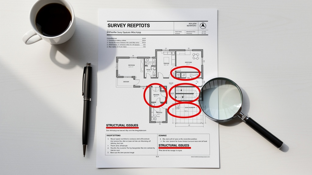 RICS homebuyer report document with highlighted property condition ratings on a desk